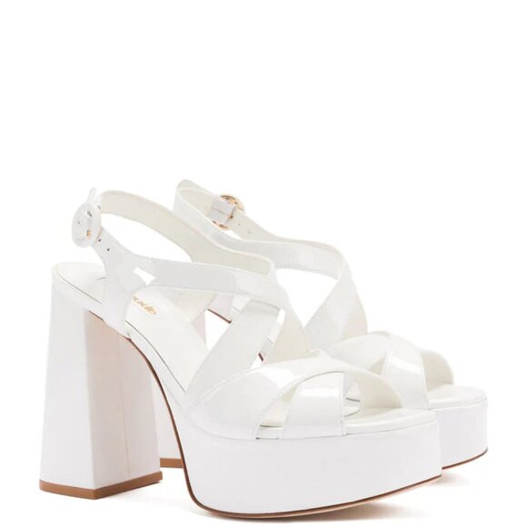 NEW LARROUDE White Leather Bee Heeled Slingback Sandals - Picture 6 of 9